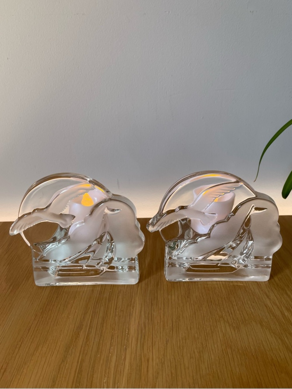 Vintage PartyLite Sailboat and Seagull Crystal Glass Tealight Candle Holders